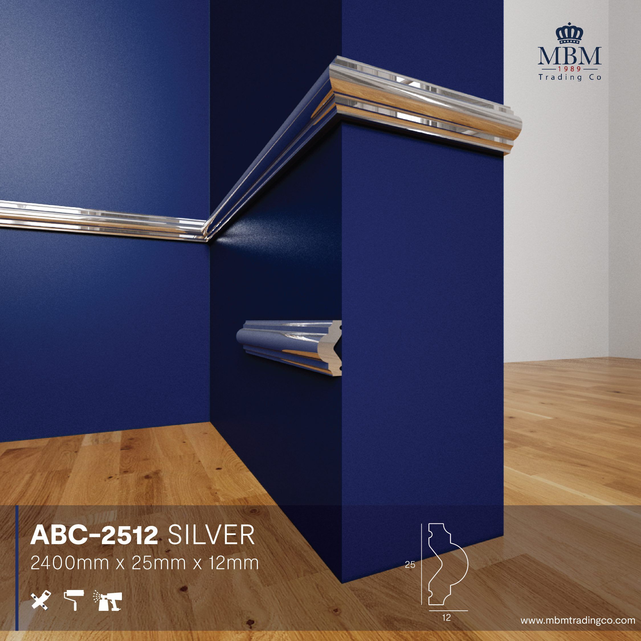 Moulure décorative PANEL ABC-2512 MIROIR ARGENT Moulure décorative PANEL ABC-2512 MIROIR ARGENT